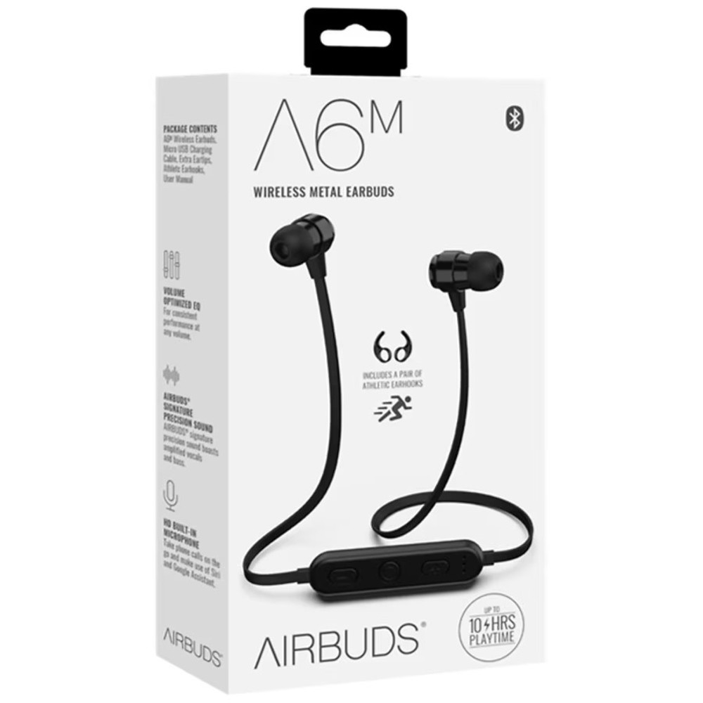 A6M Wireless Metal Earbuds Airbuds Athletics Earhooks Bluetooth 10 Hour Playtime